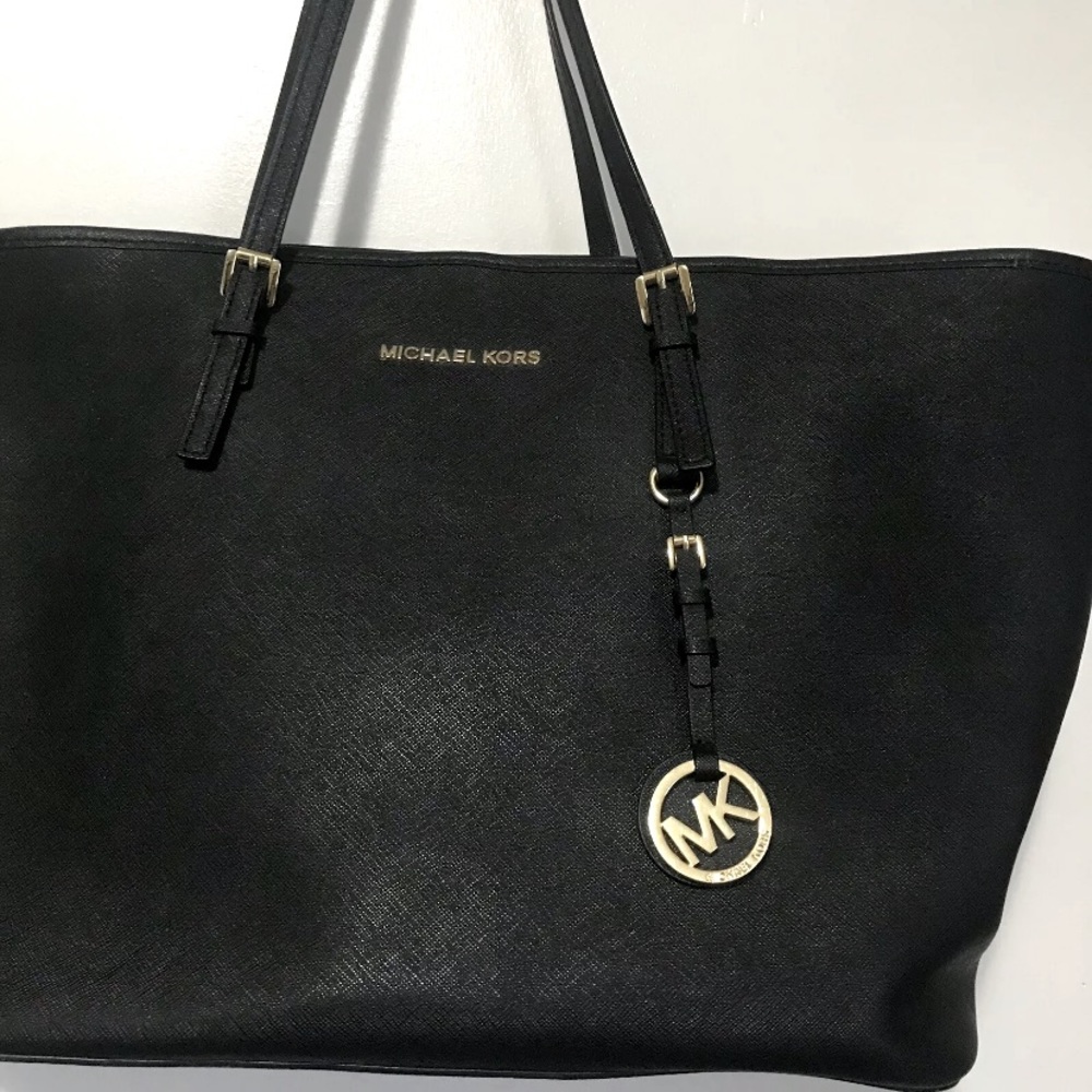 Michael Kors Tote Jet Set Medium Black Leather Bag